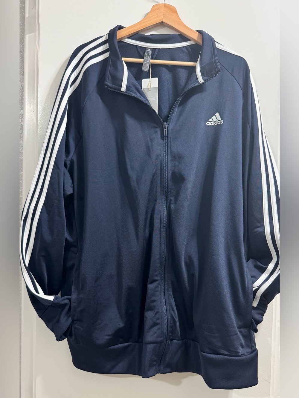 Adidas Primegreen Navy Blue Track Jacket with White Stripes, Men’s 4XL
